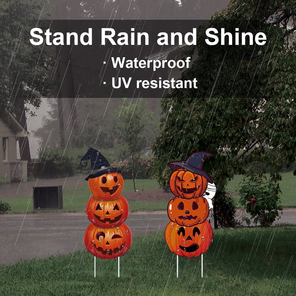 GameXcel Halloween Decorations Outdoor Yard Signs with Stakes, 34.8 in Tall Vertical Pumpkin and Ghost Decor, Weather-Resistant, 2 Count