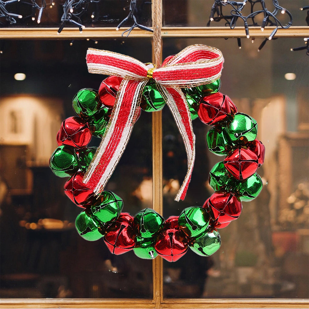 Christmas Bell Wreath Xmas Bell Garland with Bow Front Door Wreath Festival Hanging Ornament for Party Table Fireplaces Porch Walls New Years Halloween Home Decor