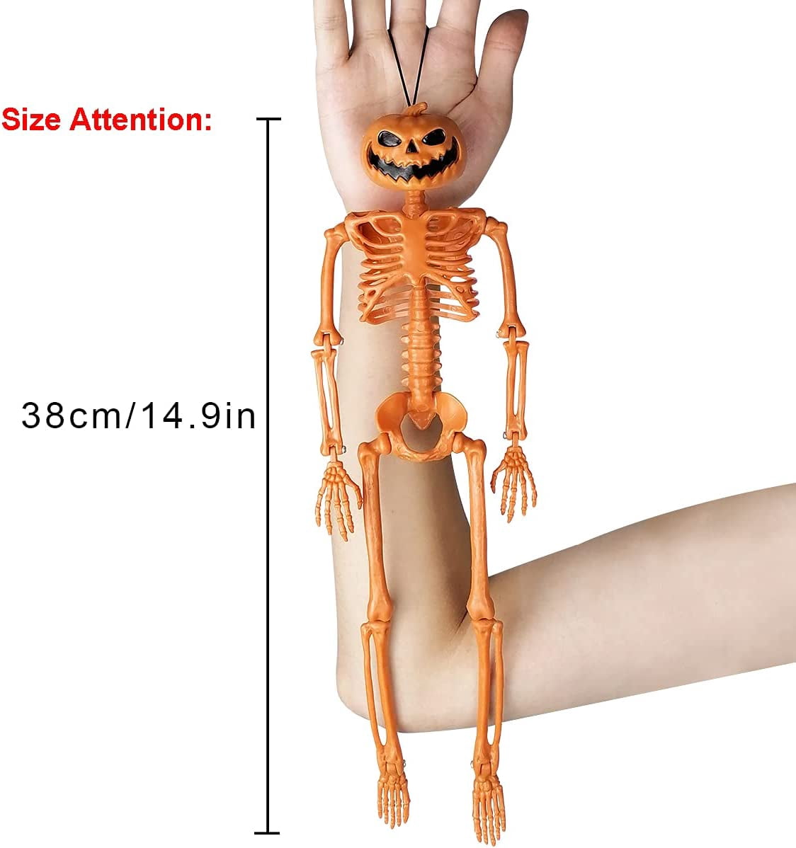 2 Packs Halloween Pumpkin Skeleton Decorations with Posable Joints Skeletons for Halloween Party Front Door Haunted House Props Decorations