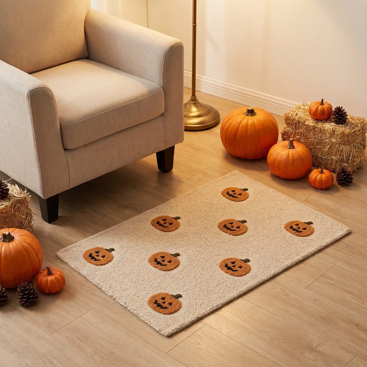 PYURTEP Halloween Door Mat Pumpkin Bat Pattern Entryway Doormats Non-Slip Indoor Outdoor Welcome Mat for Halloween Decor