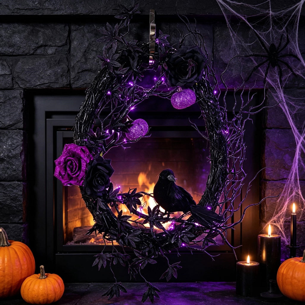 Gothic Mysterious Raven Lamp Light Sculpture, Resin Halloween Moonlight Luminous Crow Bird Led for Home Decor Gift, Bedroom Bedside, Living Room