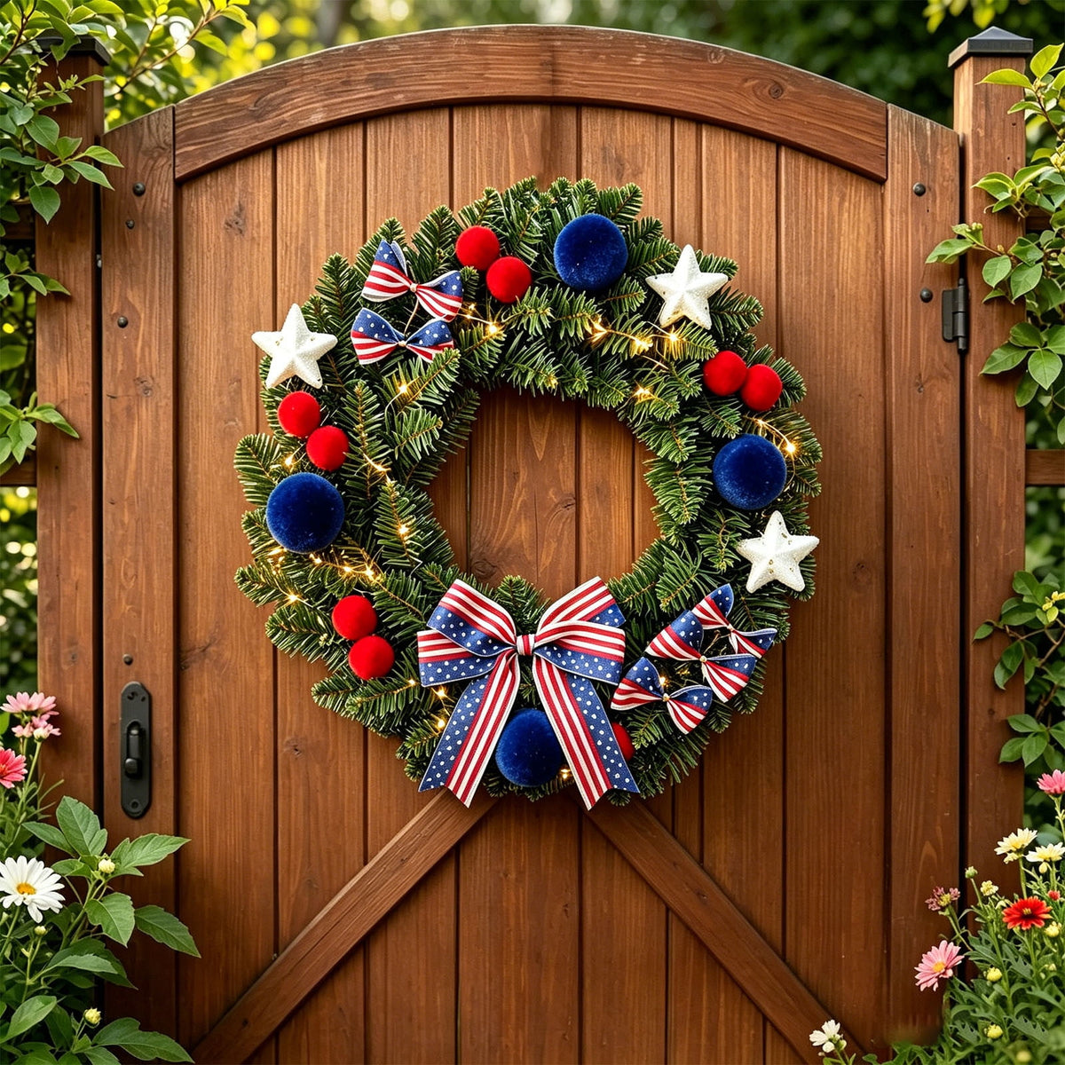Nkmbld 4th of July Wreaths for Front Door, Independence Day Wreath Red White Blue Flower Wreath for Independence Day Memorial Day Flag Day Decor
