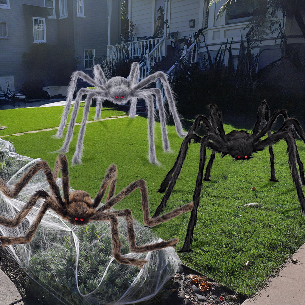 Joyfy 6 Packs Colorful Hairy Giant Spiders Halloween Decorations Outdoor,Multi-Size Outdoor Halloween Spider Decorations for Yard Lawn & Patio (30", 30", 20", 20", 12", 12")