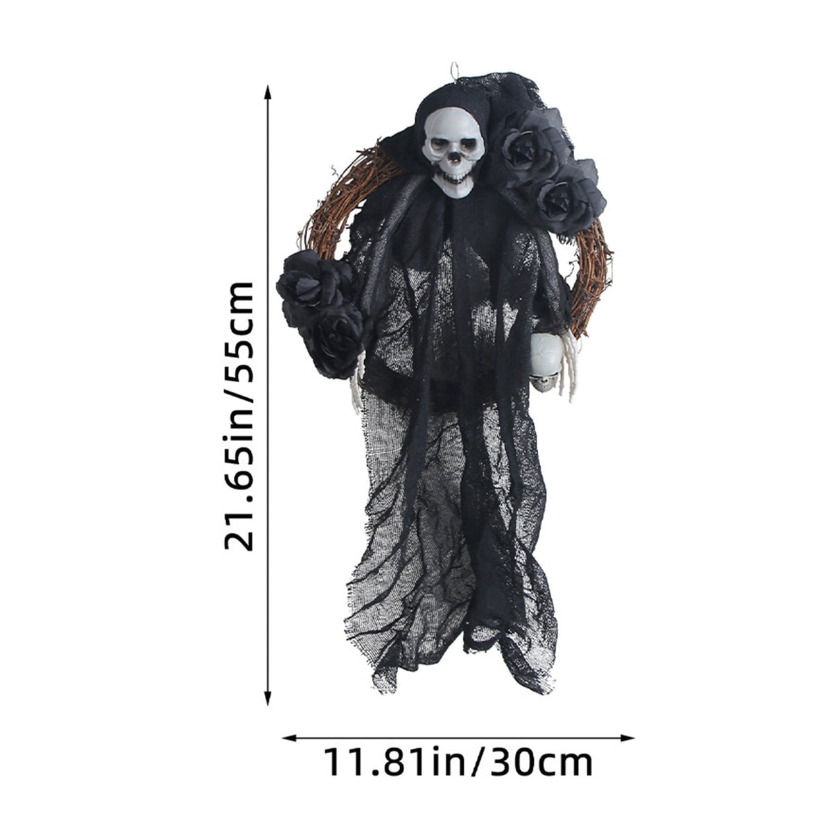 Halloween Ghost Decor Halloween Wreath for Front Door Spooky Gothic Halloween Rattan Wreath with Skull Rose Halloween Skeleton Decoration for Indoor Outdoor Porch Wall Home Decor