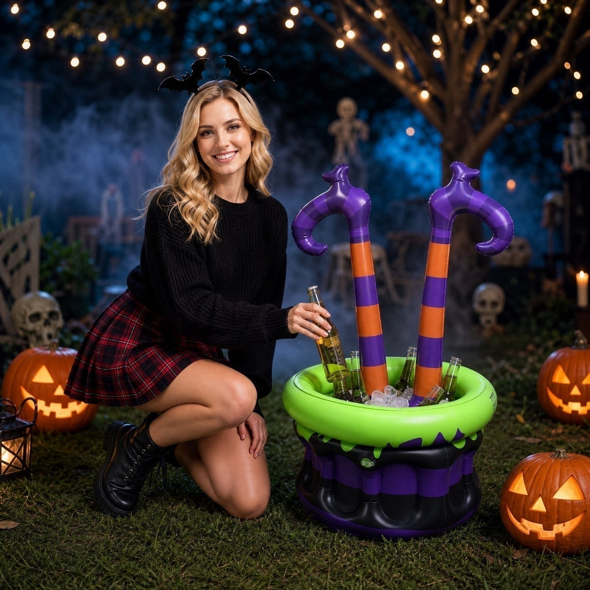 Halloween Inflatable Witch Legs Cauldron Cooler, 50+ Cans Super Capacity Drink Cooler, 40" Halloween Party Decorations for Holiday Party Home Indoor Outdoor Garden Lawn Yard