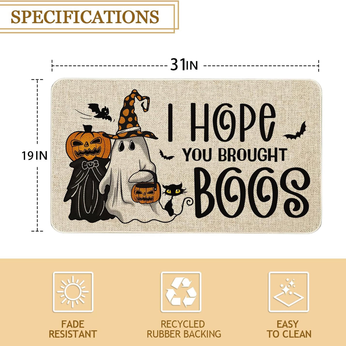 BOOHIT Halloween Door Mat 31x19 Inch Indoor Outdoor Entrance Floor Home Decoration (Witch Feet)