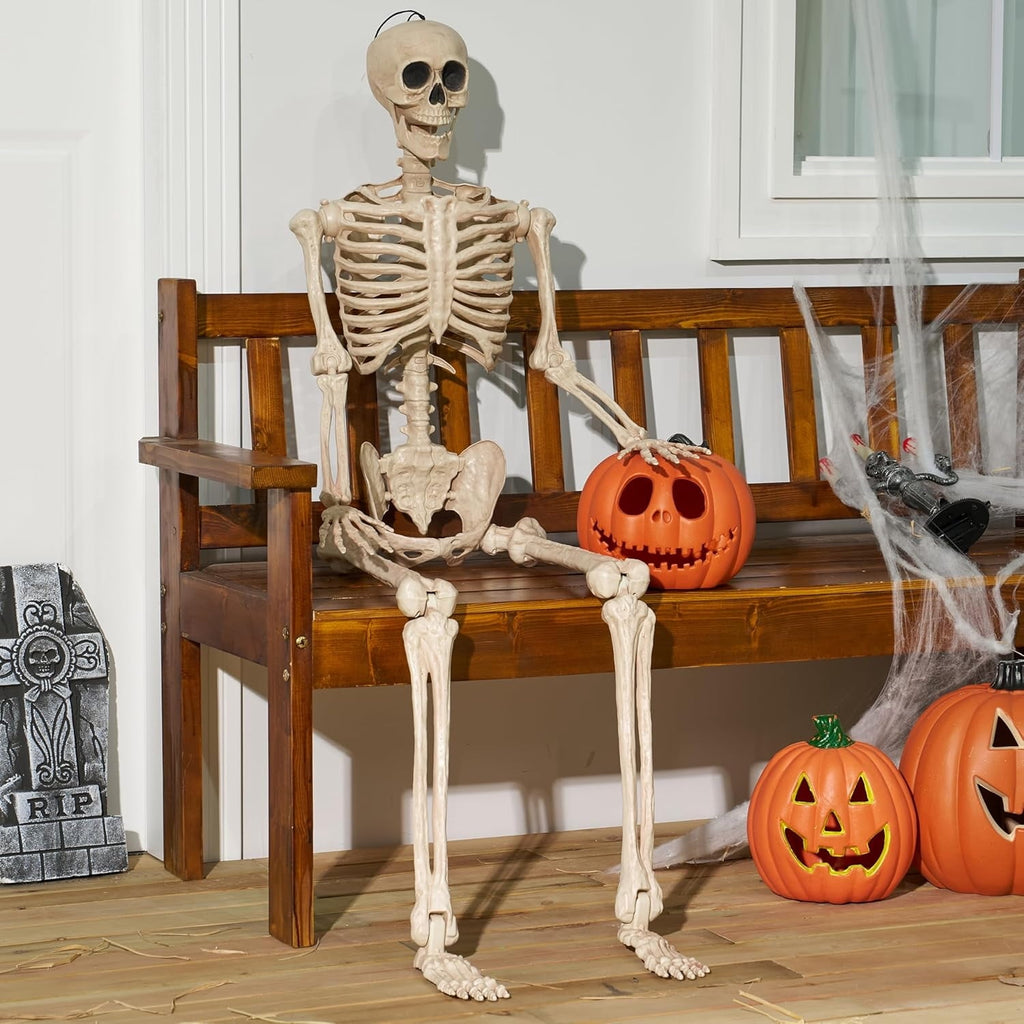 Joyfy 2 Pcs 24 Inch Halloween Skeleton Decor,2 FT Posable Skeleton Halloween Prop for Haunted House Indoor Outdoor Decoration Spooky Decor,Full Body with Movable Joints for Halloween Decoration