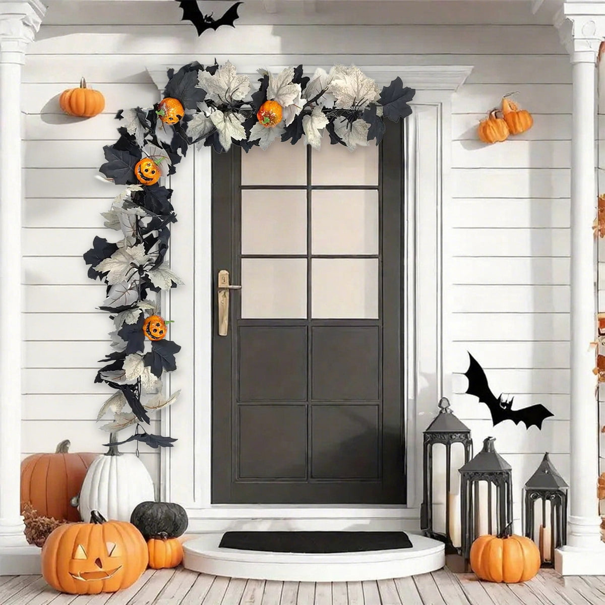 Halloween Garland, Halloween Garland Decor, 68.9in Halloween Wreath, Seasonal Decor, Black Garland, Fall Wreath, Halloween Wall Decor, Home Decoration, Halloween Decorations Indoor