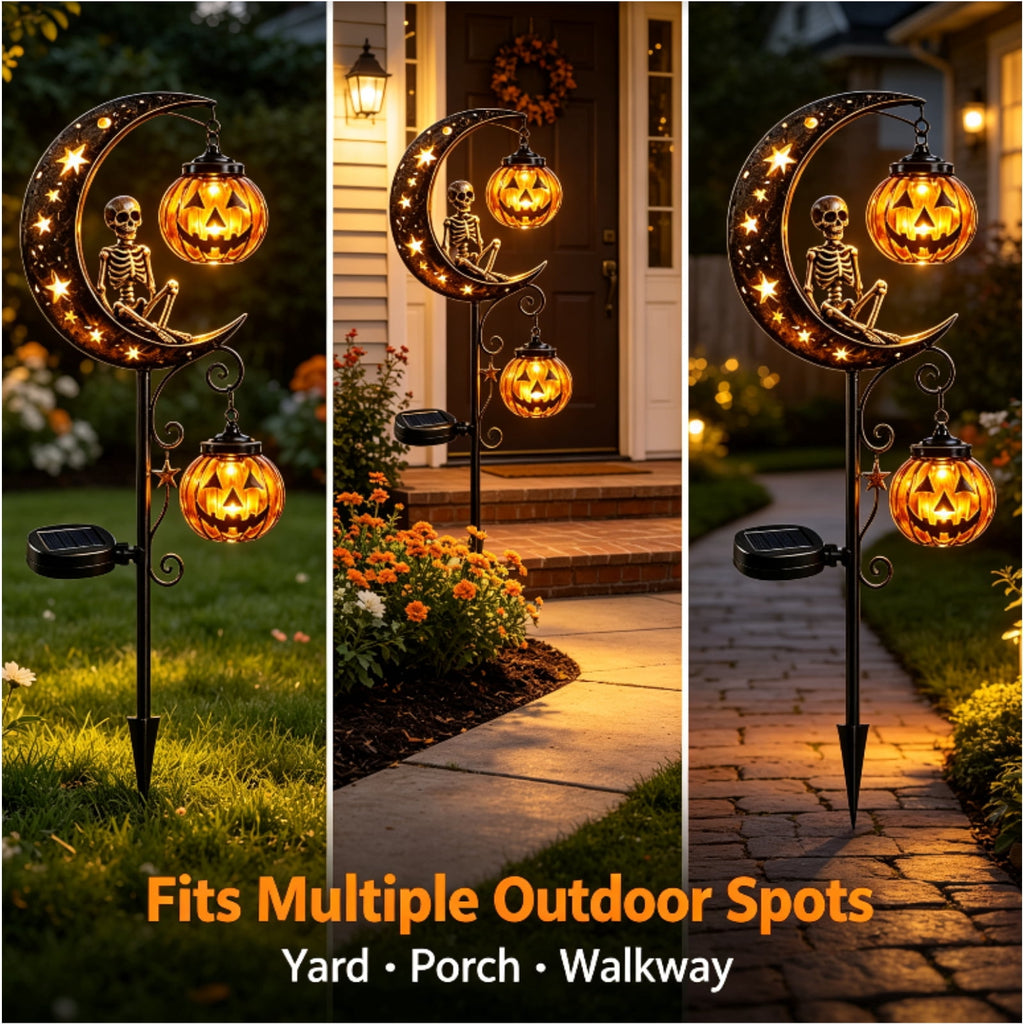 Halloween Solar Garden Stake Light,Metal Hanging Pumpkin Lantern Waterproof for Yard Lawn Proch