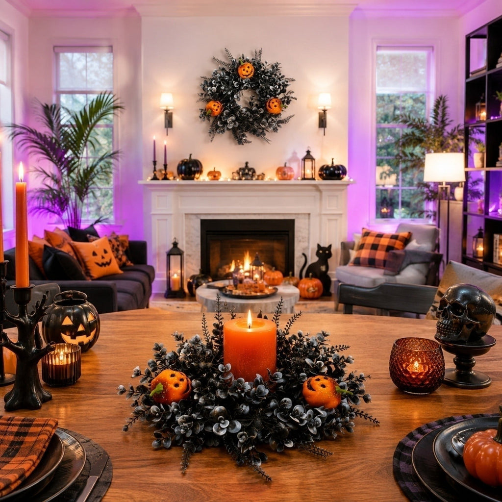Hotyverty Halloween Wreath for Front Door, 13.77 Inch, Skull With Black Bow Wreath Halloween Decorations For Covered Outdoor Door & Farmhouse Gothic Home Ornament