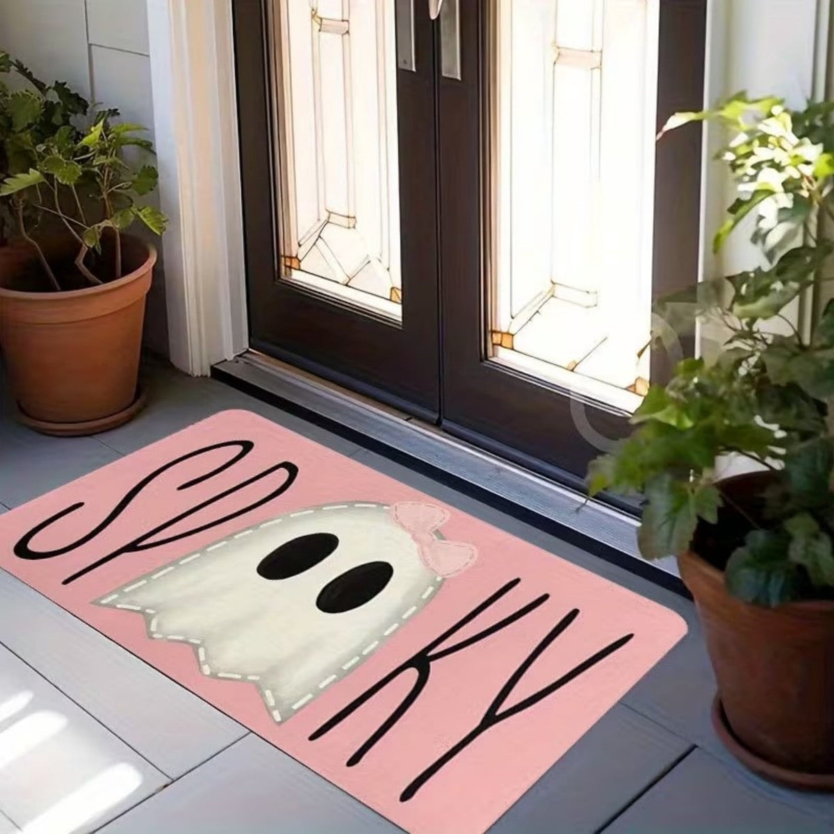 Halloween Decoration Indoor Outdoor Clearance Under $15.00! P-ink Ghost Halloween Doormat Non-Slide Front Door Mat Spooky Cute Ghost Welcome Rug For Indoor Outdoor Porch Patio Entryway Fall Decor