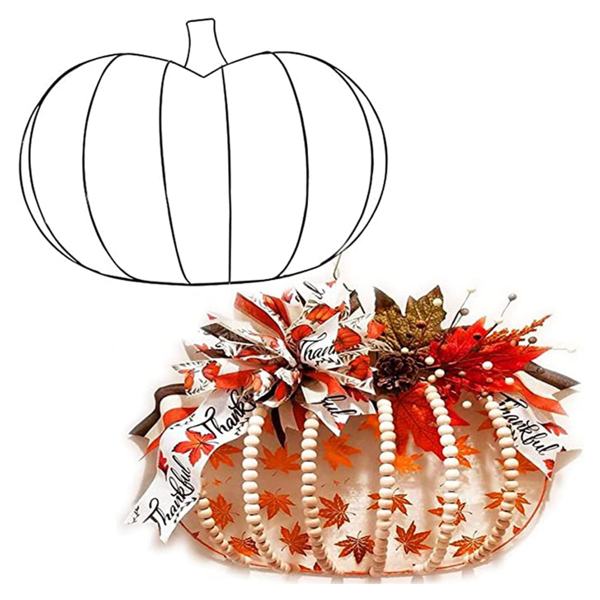 Large Pumpkin Wreath Form Metal Wire Frame,Autumn Pumpkin Shaped Metal Wreath Form,Thanksgiving Wire Floral Frame,Indoor Outdoor Garden Porch Kitchen DIY Craft Halloween Decorations(4 pcs)