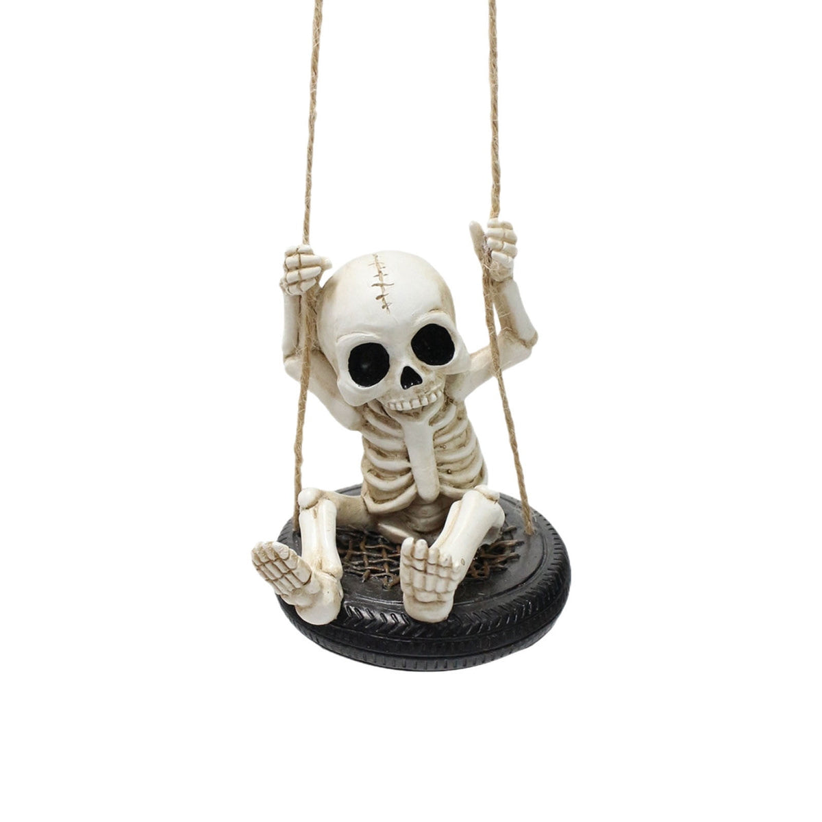 Zatoumnr Skeleton on Tire Swing Sculpture, Creepy Outdoor Hanging Accent for Halloween Porch and Yard