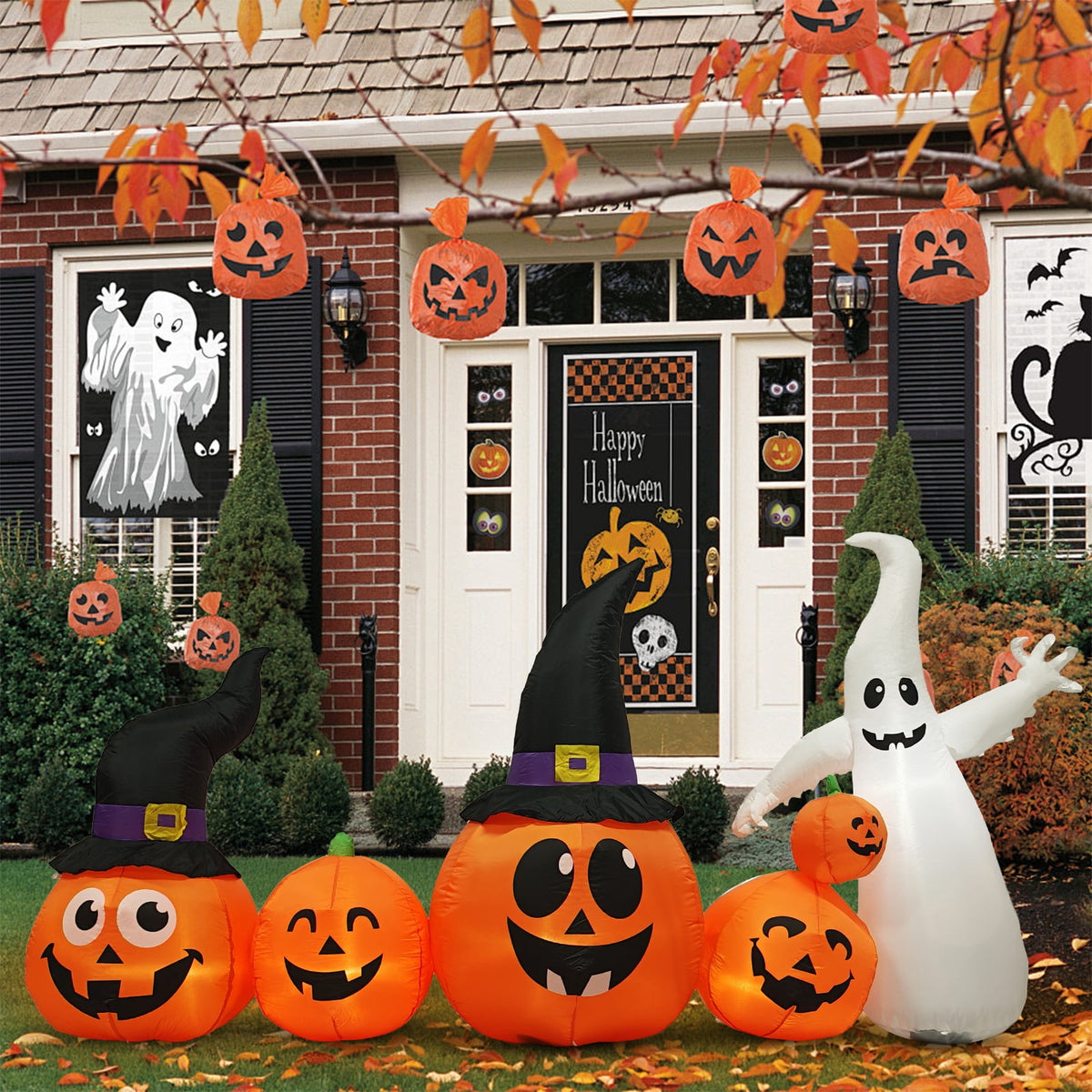 Zimtown 8 FT Halloween Inflatables Pumpkin, Halloween Decoration 5 Blow up Pumpkins,Ghost w/ Build-in LEDs for Halloween Party