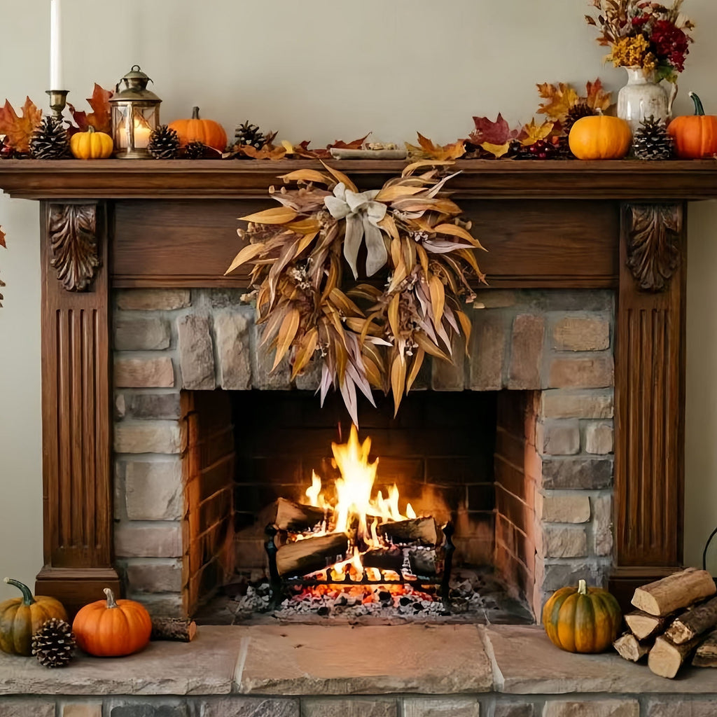 20" Fall Thanksgiving Wreath for Front Door - Artificial Harvest Autumn Foliage Wreath with Bow, Halloween Rustic Farmhouse Wall & Mantle Holiday Decor for Indoor Outdoor