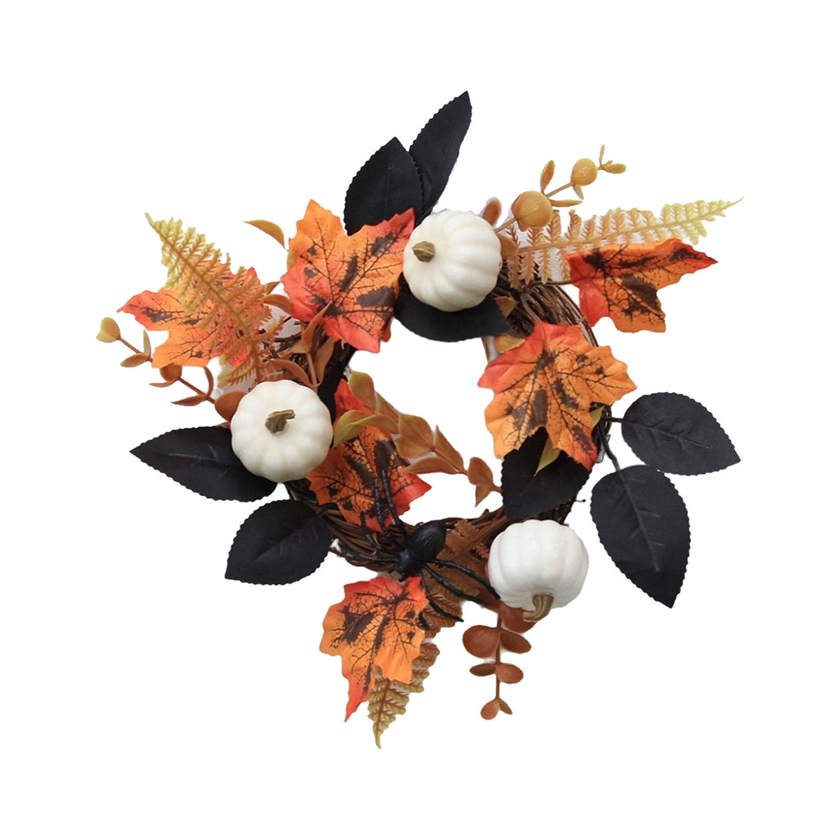 YIMWNYI Pumpkin Maple Leaf Decorative Wreath, Artificial Fall Wreath for Halloween, Thanksgiving, Harvest Festival Home Decor, Waterproof and Sunproof Autumn Wreath, Indoor and Outdoor Decoration
