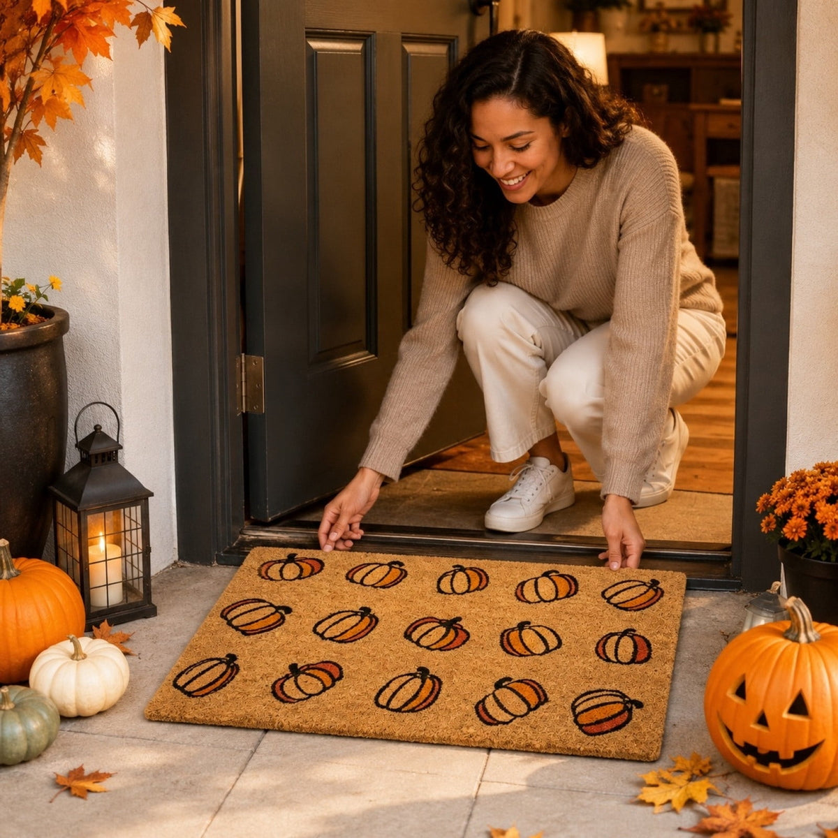 Halloween Pumpkin Doormat, Soft Non-Slip Indoor Outdoor Welcome Rug for Entryway Porch and Front Door