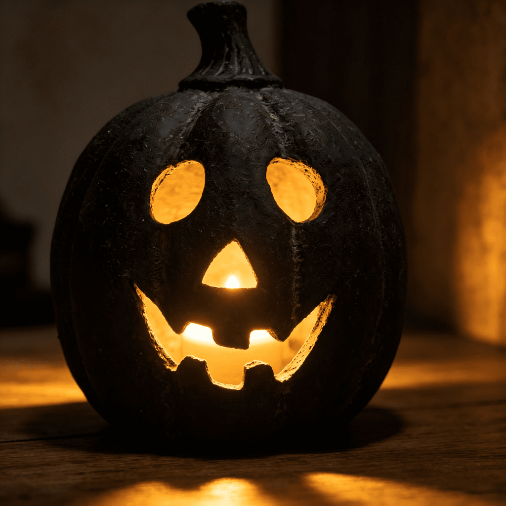 Halloween Decorations - 5.9" Black Handmade Resin Jack O Lantern Pumpkin Fall Decor, Indoor Outside Gothic Festival House Centerpiece Decoration for Table Garden Living Room Mantel