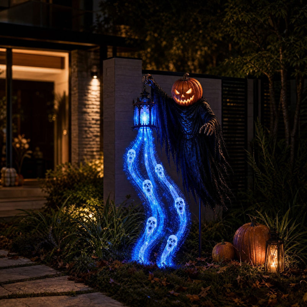 Solar Halloween Metal Moon Black Cat Garden Stake with LED Pumpkin Lantern, Light Up Star Bat Yard Decor Stake, Spooky Outdoor Lawn Pathway Halloween Decoration