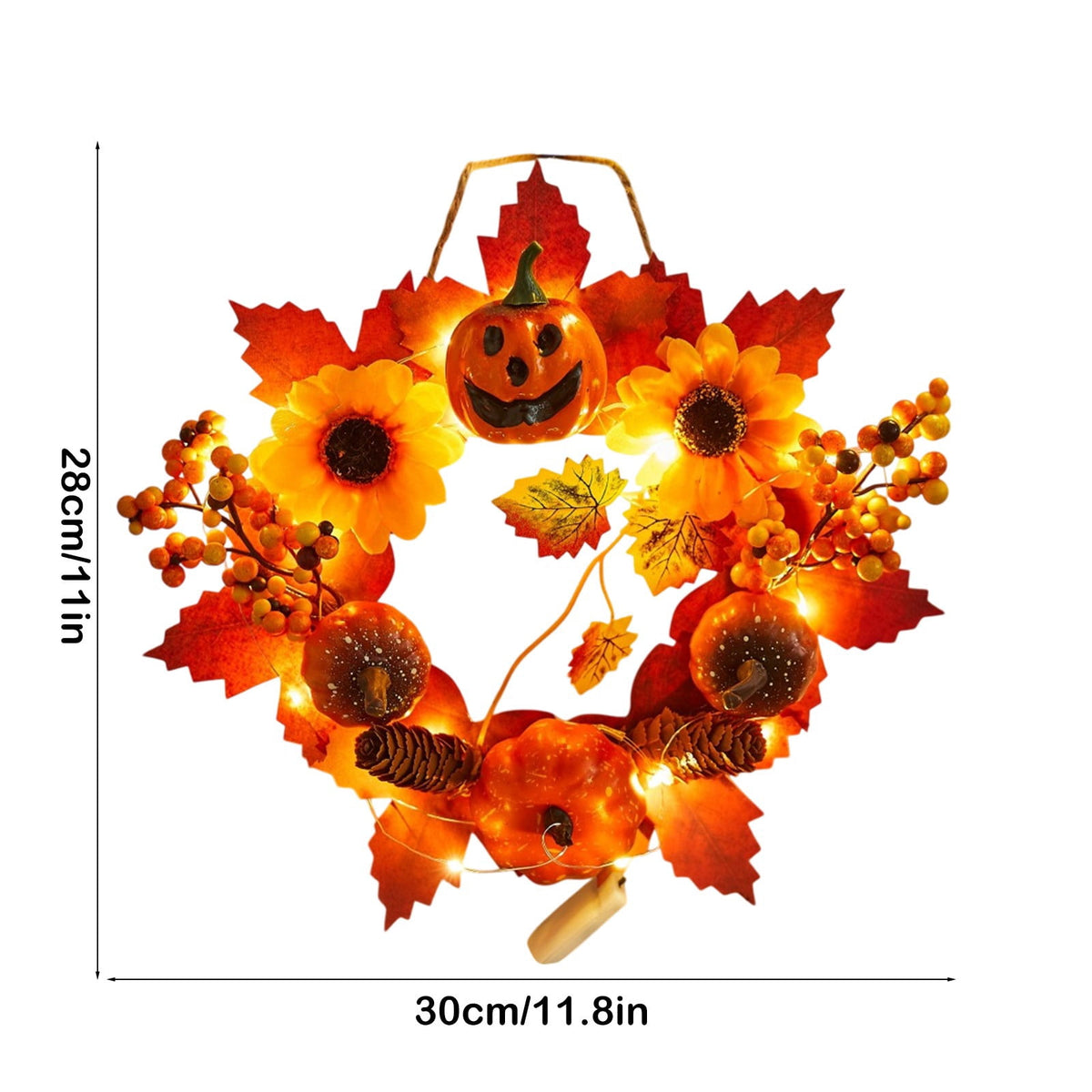 Halloween Wreath Festival Decoration Maple Leaf Pumpkin Wall Hanging Arrangement Harvests Festival Door Hanging Fall Decor for Fireplace Porch Table 11.81 in