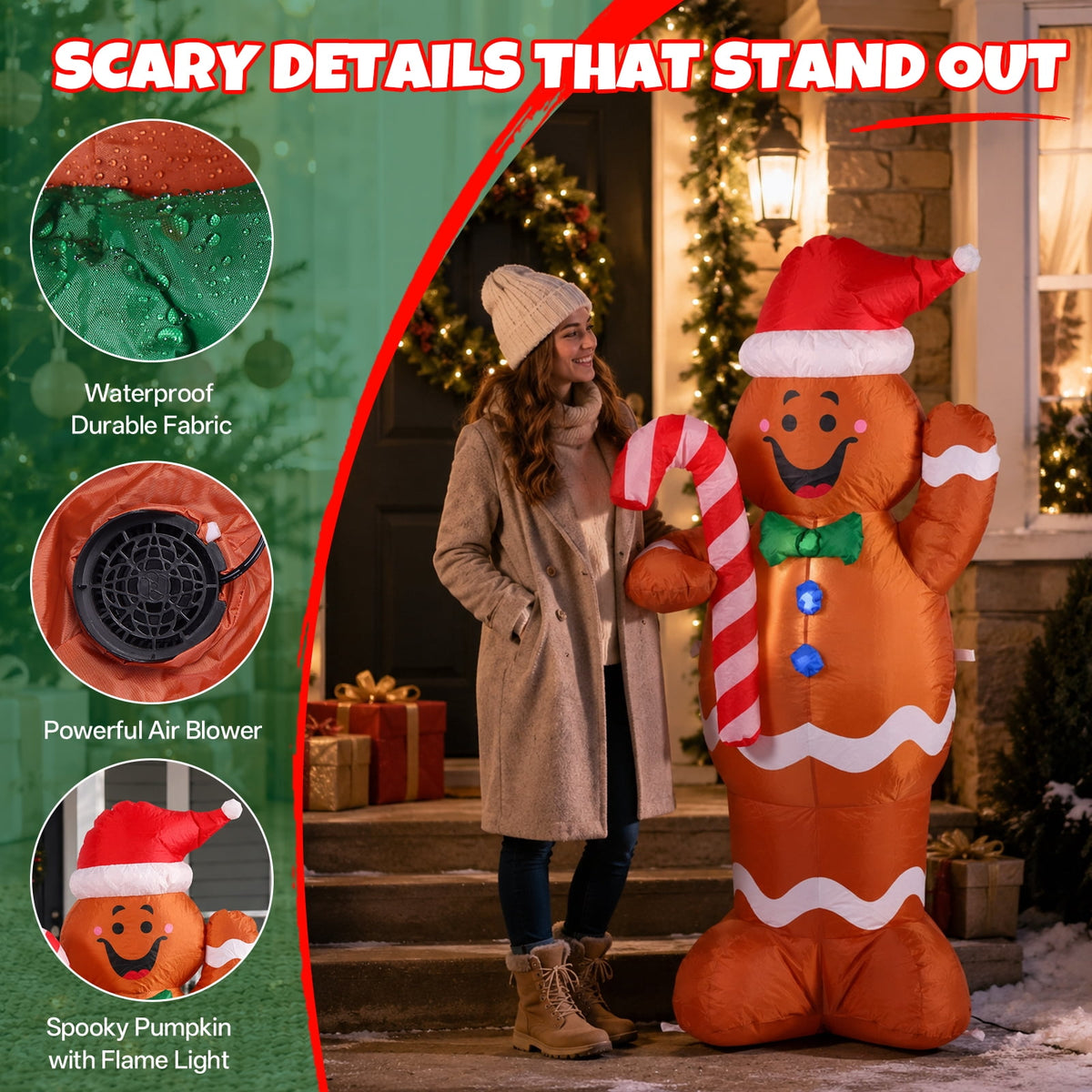 6FT Halloween Inflatable Ghost Pumpkin Decorations with LED Lights, 3 Ghosts Inflatable Yard Decorations for Outdoor Lawn Garden Porch Indoor Party Decorations