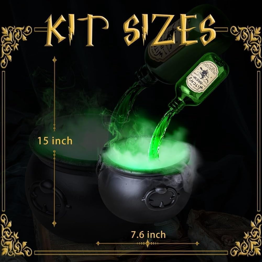 TETOU Halloween Decorations Indoor,DIY Floating Potion Set with Witches Cauldron and Mist Maker,Spooky Black Plastic Cauldron with Skeleton for Halloween Party Home Room Mantel Table Indoor Decor