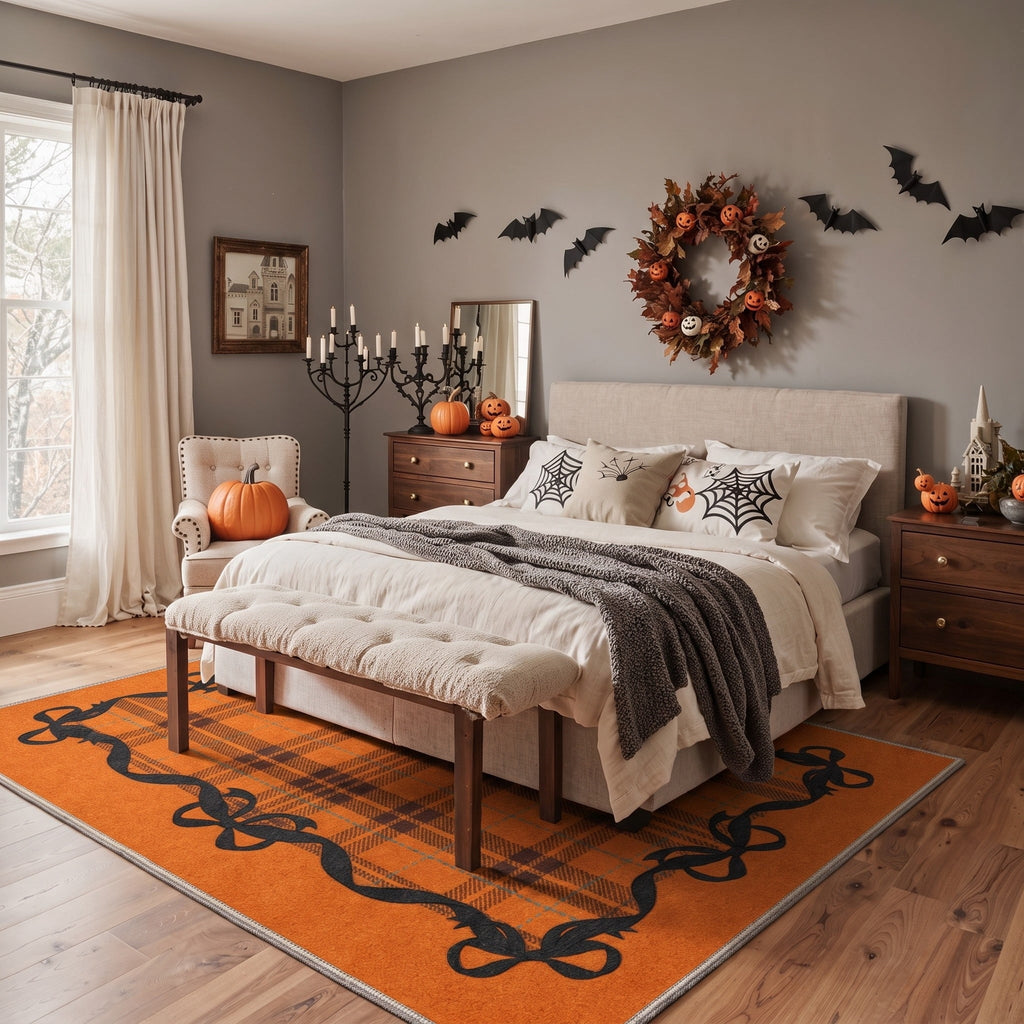KUETH 3'x5' Halloween Machine Washable Area Rug, Non-Slip Rugs for Living Room, Bedroom and Dining Room, Orange