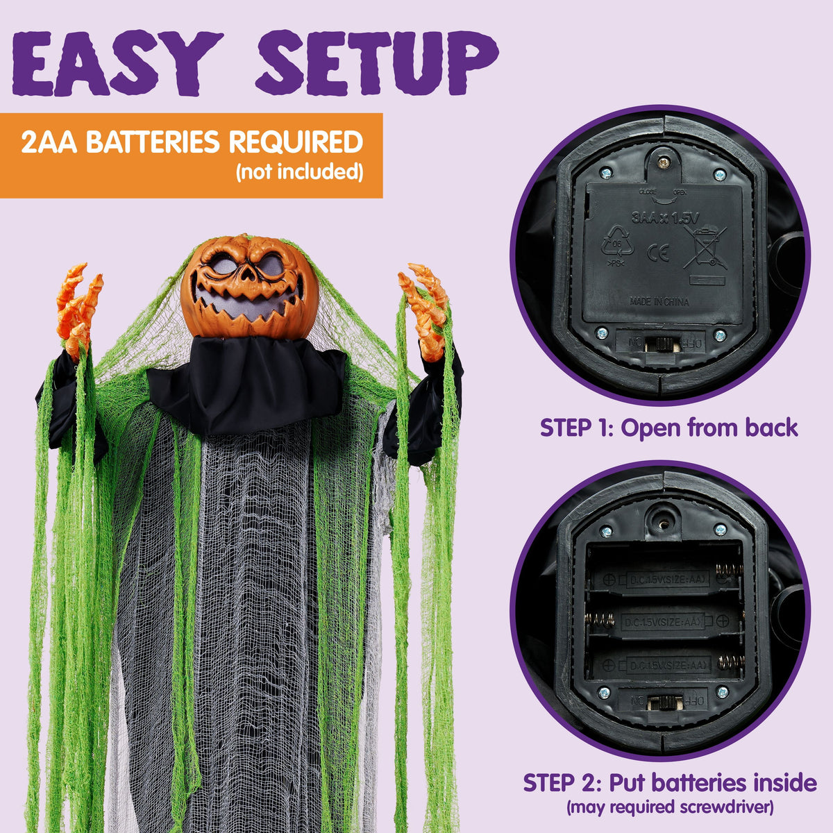 Joyfy Halloween Decorations Outdoor, 72"(6ft) Light Up Animated Scary Decorations Pumpkin Ghost with Sound Activation,Animatronics Pumpkin Decorations for Haunted House Prop Yard Decor