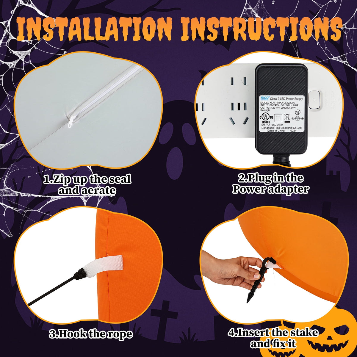 Zimtown 8 FT Halloween Inflatables Pumpkin, Halloween Decoration 5 Blow up Pumpkins,Ghost w/ Build-in LEDs for Halloween Party