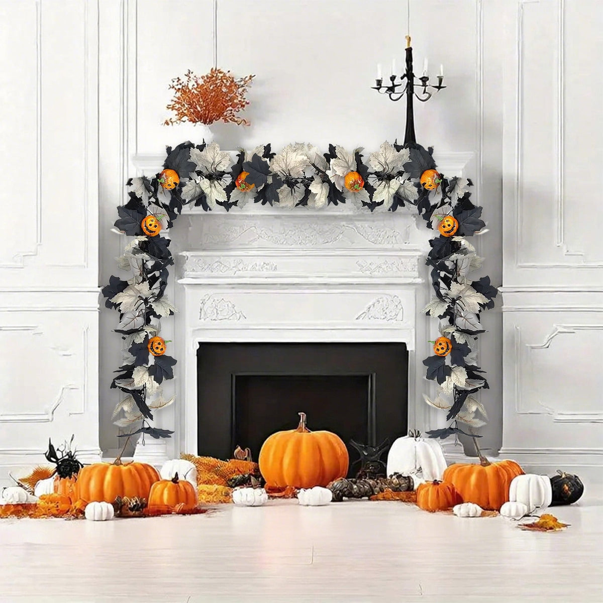 Halloween Garland, Halloween Garland Decor, 68.9in Halloween Wreath, Seasonal Decor, Black Garland, Fall Wreath, Halloween Wall Decor, Home Decoration, Halloween Decorations Indoor