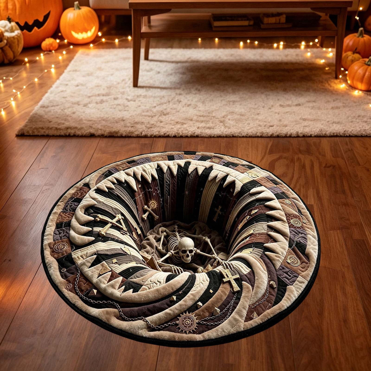 Win s Way 3D Illusion Round Halloween Rug Optical Illusion Doormat Non- Washable Entryway Decor Spooky Fall Front Door Mat for Party Decoration Available in 15.8/23.6/31.5 Inch