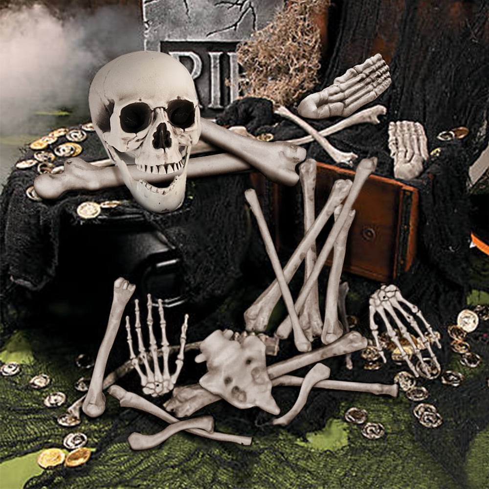 Gamexcel Scary Props Decoration, with Bag, Halloween Skeleton Bones Skull, Life Size, for Graveyard Scene Haunted Houses, 35 Pieces