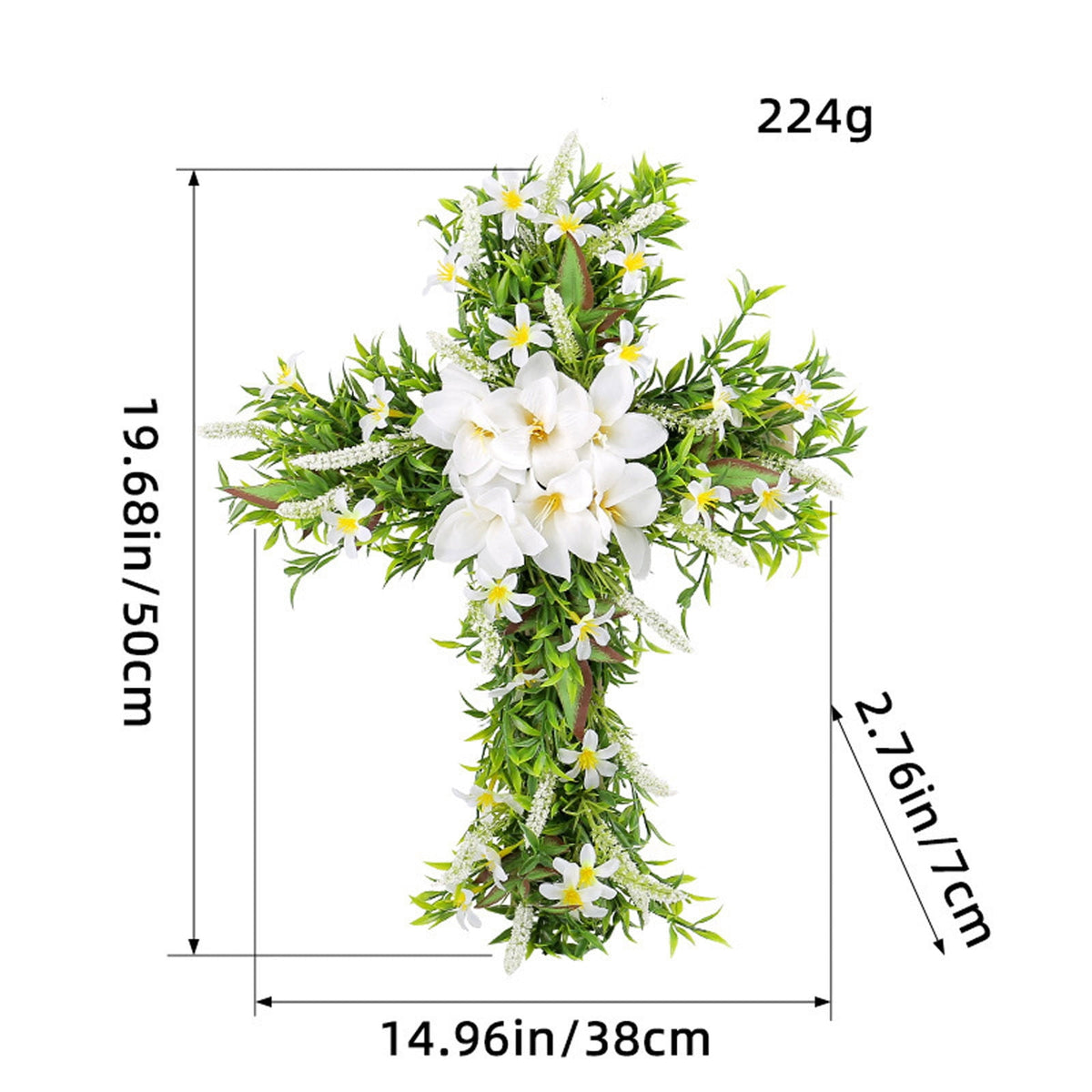 XEOVHV Easter Front Door Wreath Cross, 19.7 inch Easter Cross Wreath, Rustic Farmhouse Easter Decorations Sign Hanging Cross Wedding Floral Pastel Patio Summer Outside Decor