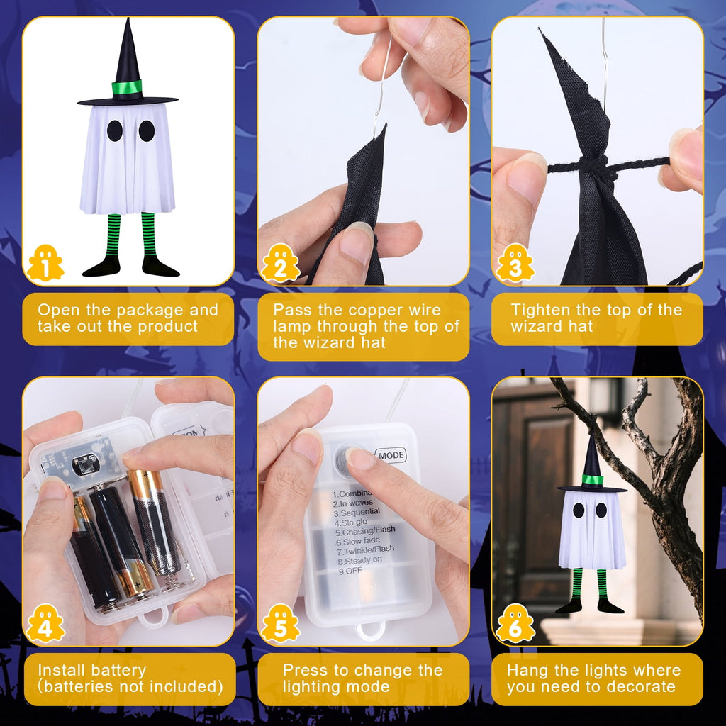 Qoosea 2 pack Hanging Ghosts Halloween Decor 4.26ft Large Glowing LED Ghost Lights Windsock Halloween Decorations Outdoor Indoor, 3 Lighting Modes