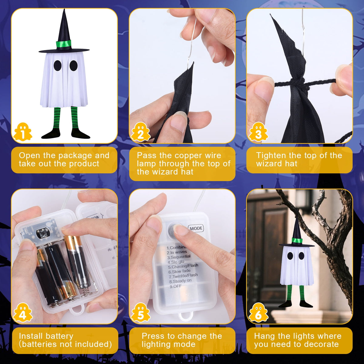 Qoosea 2 pack Hanging Ghosts Halloween Decor 4.26ft Large Glowing LED Ghost Lights Windsock Halloween Decorations Outdoor Indoor, 3 Lighting Modes