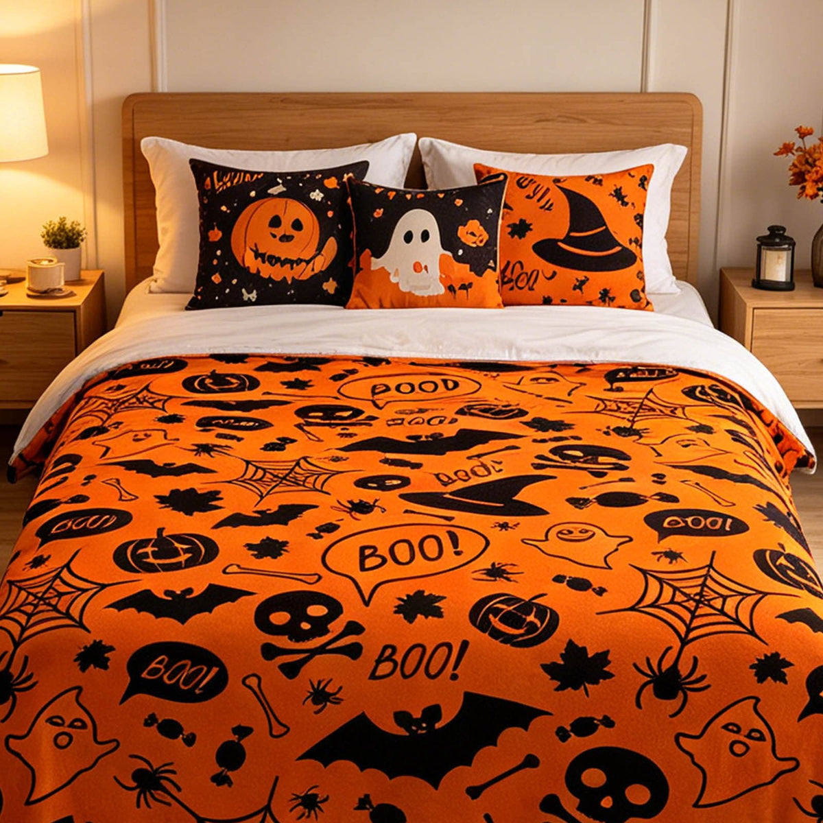 Halloween blanket,Halloween Print Throw Blanket Flannel Soft Cozy Decorative Nap Blanket with Ghost Pumpkin Skull for Office Bedroom Sofa Camping Travel(100x150cm/39x59 Inch),Black