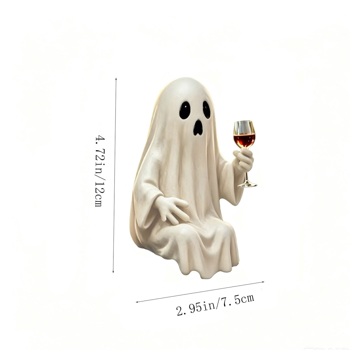 Halloween Ghost Figurine, Ghost Girl with Pink Bow & Hot Drink, Funny Ghost Statue Halloween Decor for Gift, Cute Spooky Tabletop Ornament for Home, Mantle, Desk & Party Decoration