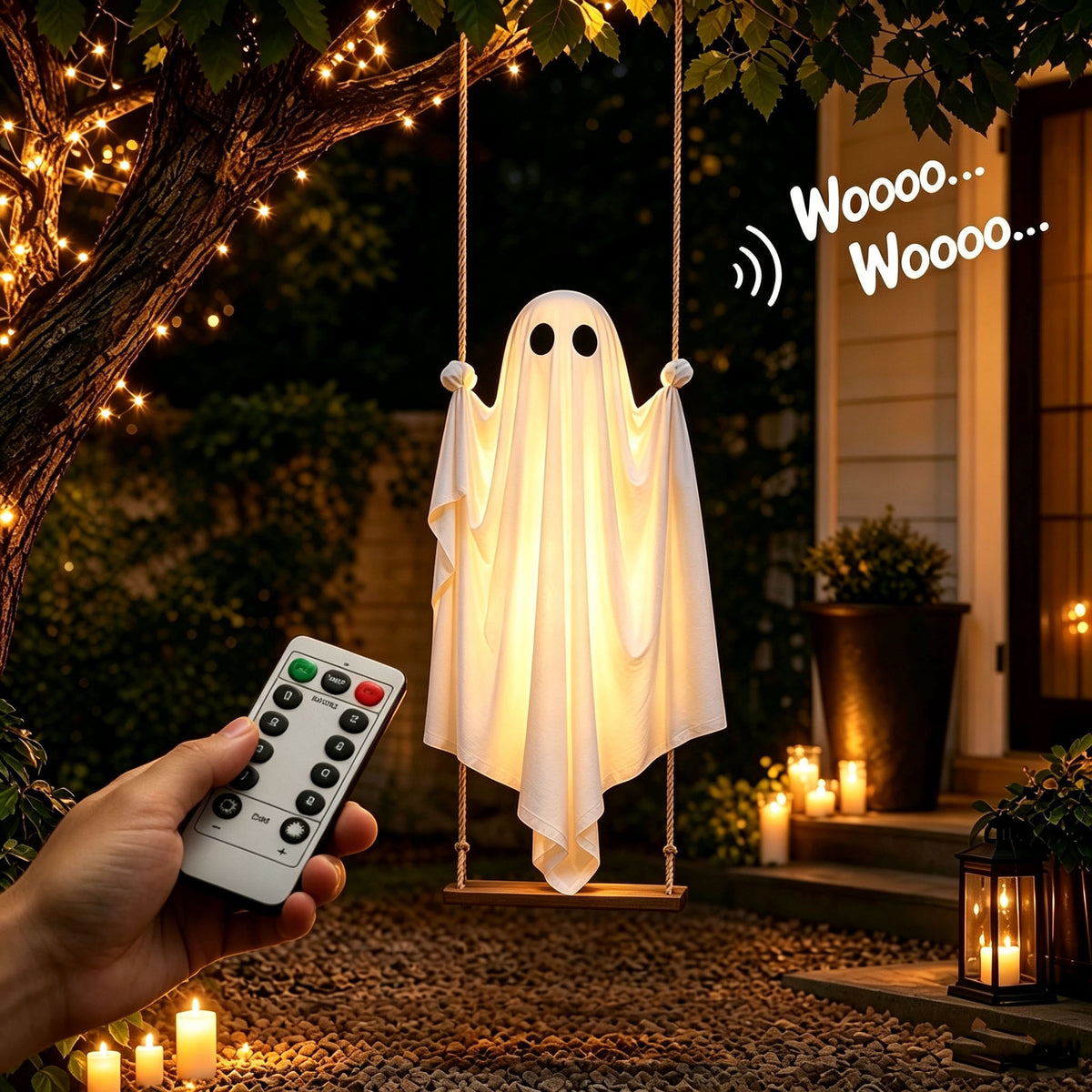 Light Up 2.1 Ft Ghost Walking Dog 2 Pcs, Halloween Ghost Decoration, Adjustable Standing Porch Yard Lawn Decor, Modern Farmhouse Halloween Yard Decor (A)