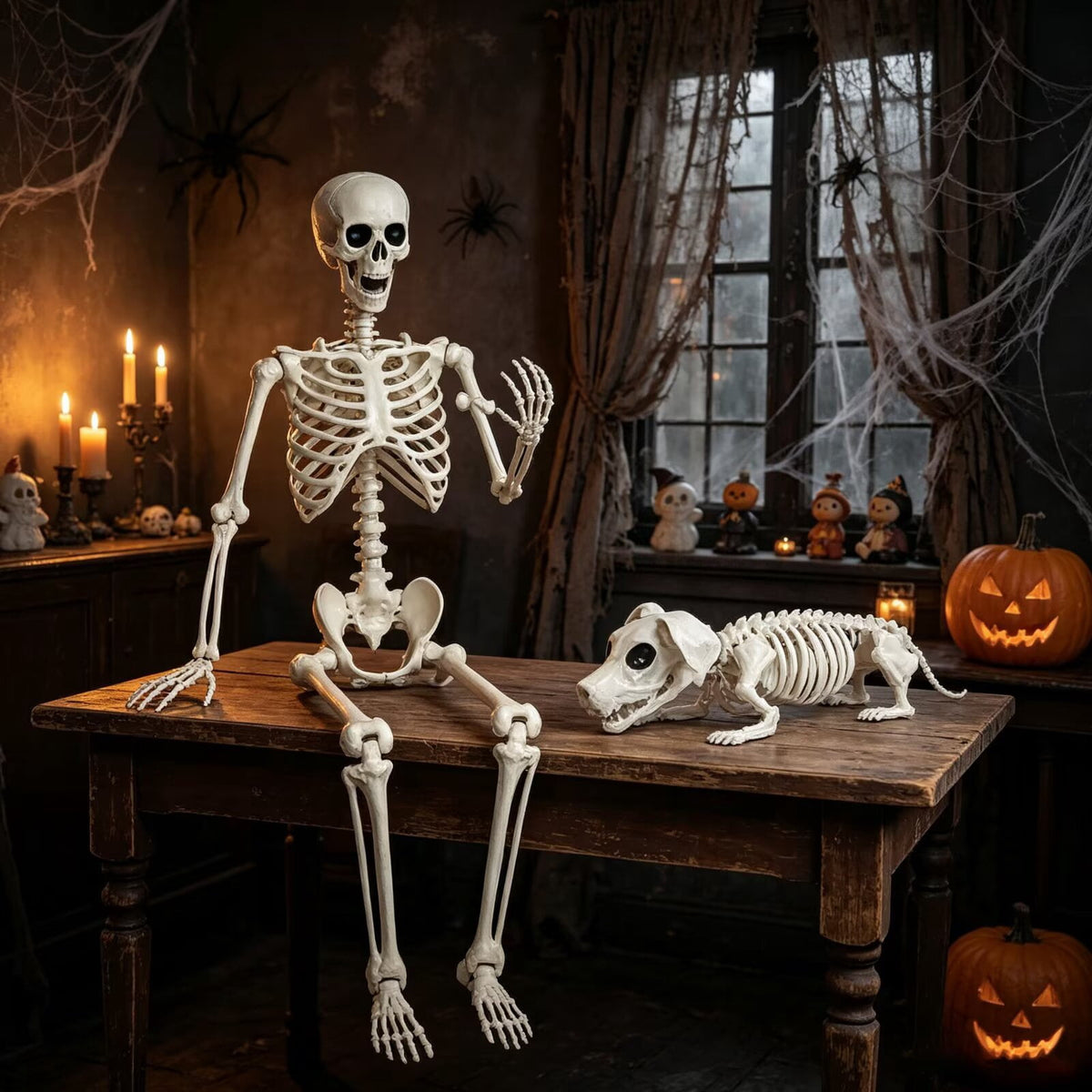 Seravin 2pcs Skeleton and Dog Skeleton Halloween Decorations Posable Skeletons Halloween Decorations Indoor Outdoor