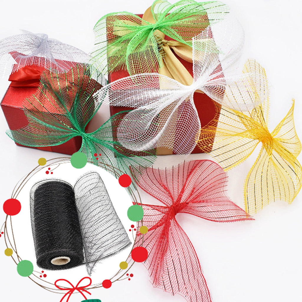 15cm x 10 Yard Poly Decorating Mesh Ribbon with Metallic Foil Each Roll for Wreaths, Swags Bows Wrapping and Decorating Projects-1 Roll