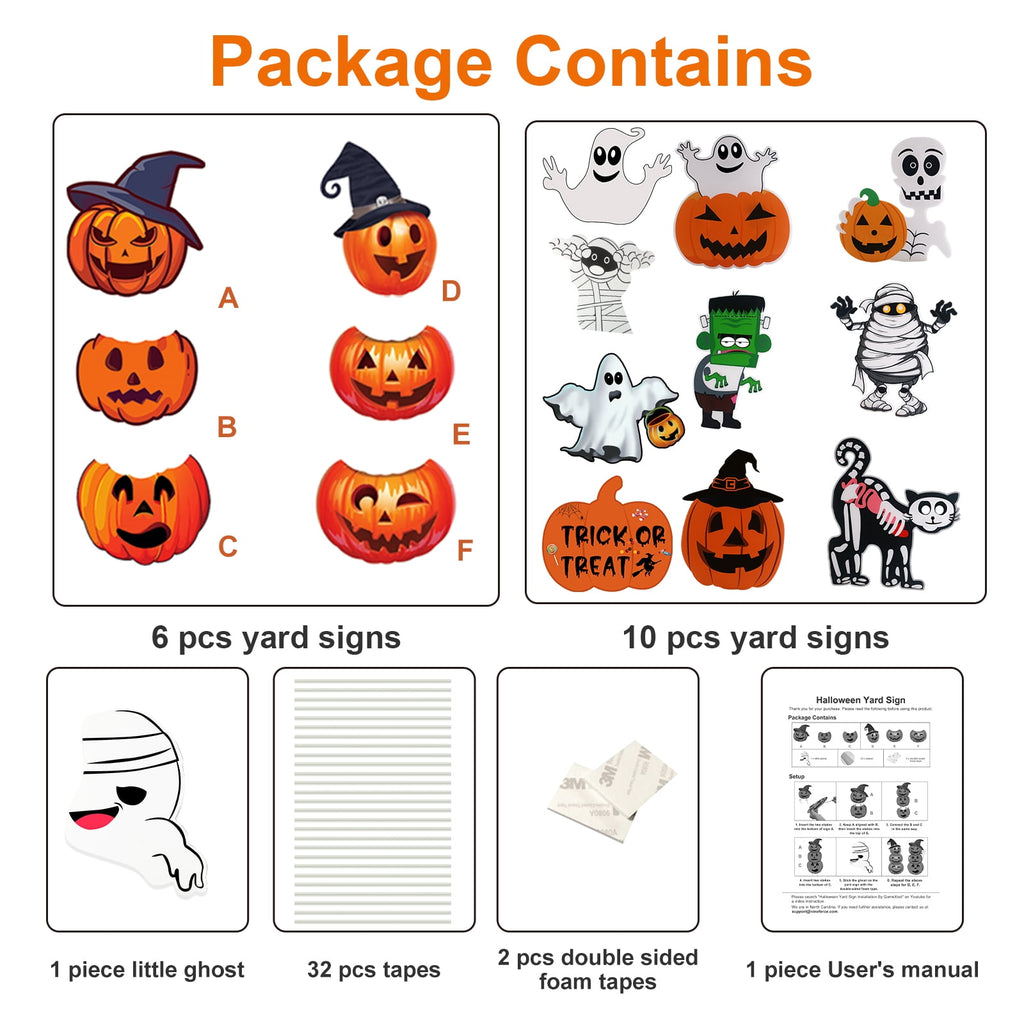 GameXcel Halloween Decorations Outdoor Yard Signs with Stakes, 34.8 in Tall Vertical Pumpkin and Ghost Decor, Weather-Resistant, 2 Count