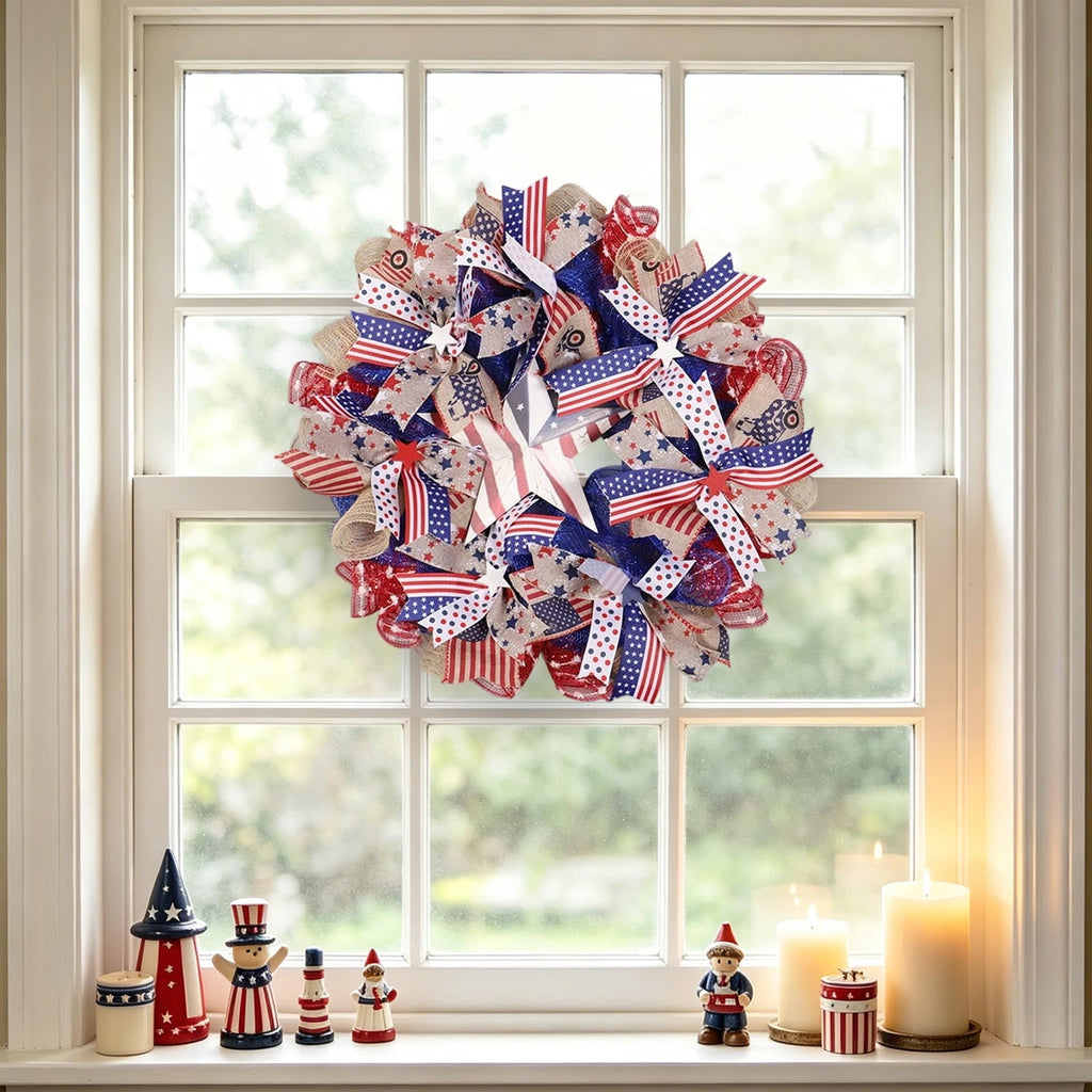 Nkmbld 4th of July Wreaths for Front Door, Independence Day Wreath Red White Blue Flower Wreath for Independence Day Memorial Day Flag Day Decor
