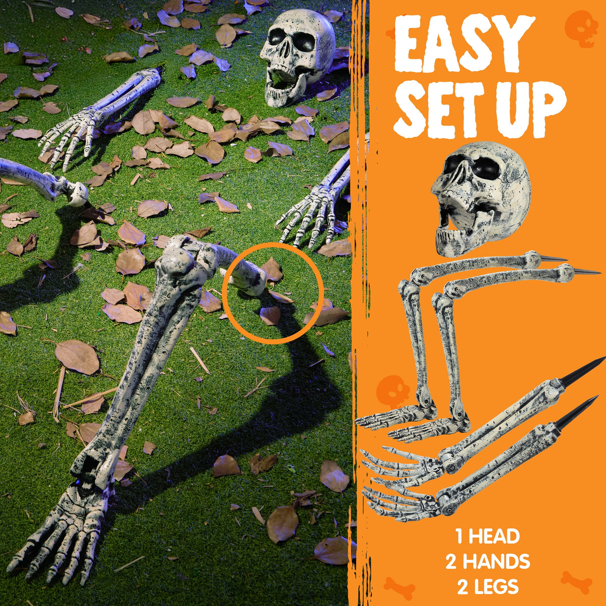 Joyfy 3 Pack 3D Halloween Skull Head Pathway Lights Decorations Outdoor, Battery Operated Spooky Skeleton Decor with 3 Stakes for Home Front Porch Yard Decor