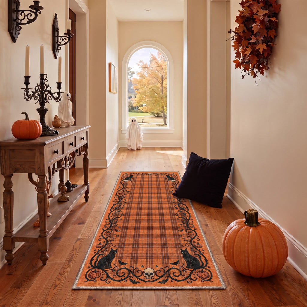 KUETH 3'x5' Halloween Machine Washable Area Rug, Non-Slip Rugs for Living Room, Bedroom and Dining Room, Orange