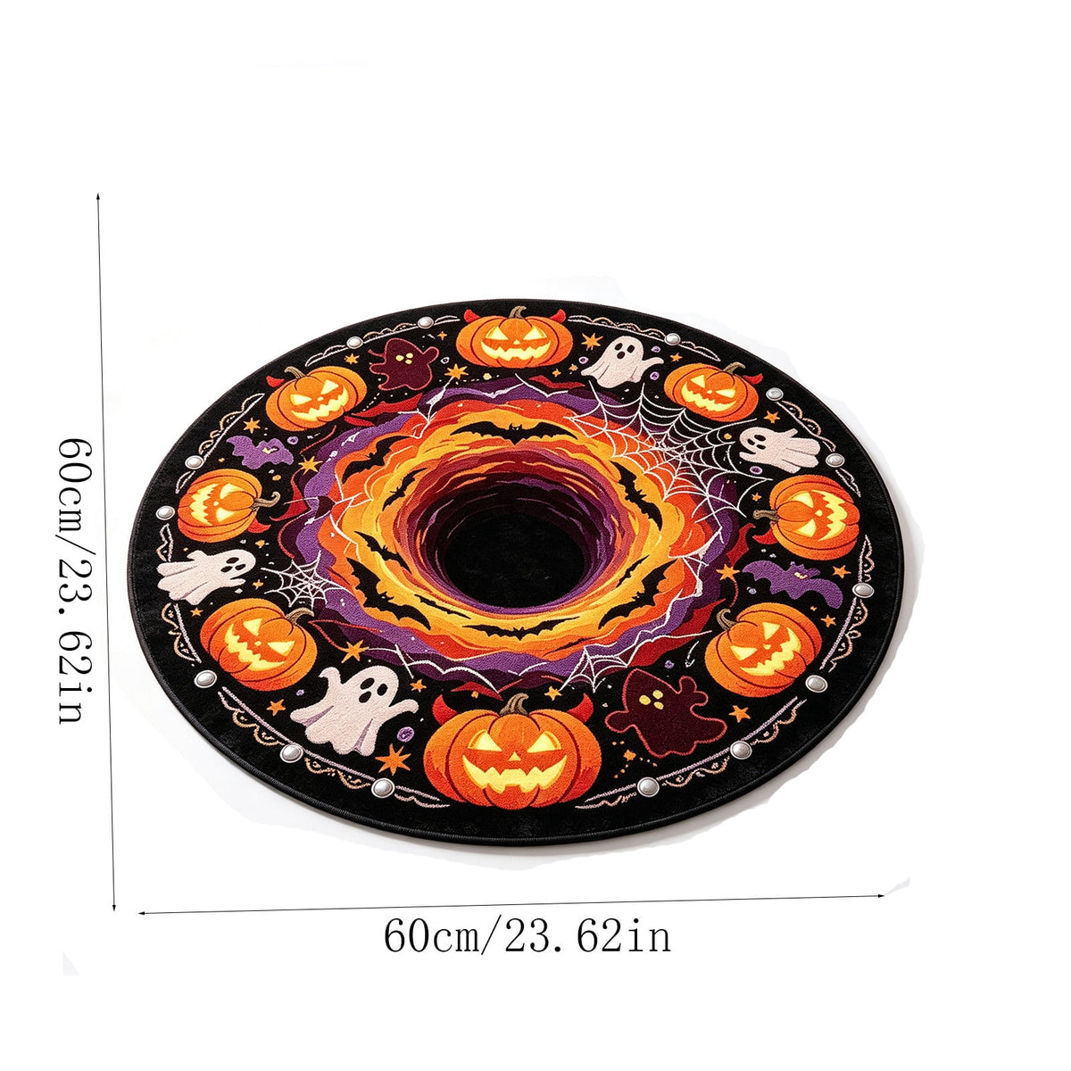 Halloween Round Rug Optical Ghost Pumpkin Mat 15.75in Diameter Polyester Skidproof & Soft for Entryway Bedroom Party by MPOISVA