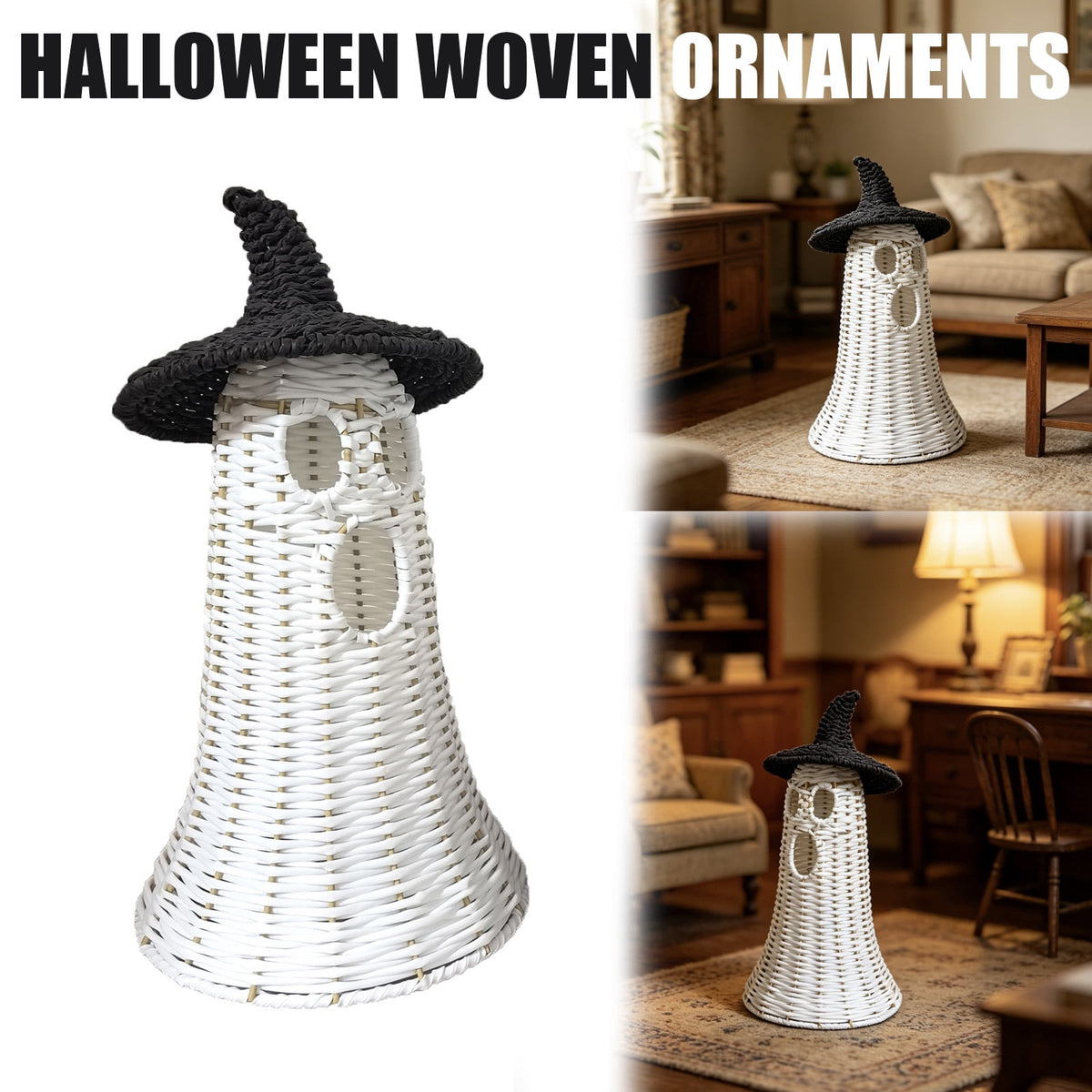 THOPBPRK 2026 Black Halloween Woven Pumpkin Jack-O'-Lantern, Halloween Decorations Pumpkin, USE LED Candle, Rattan Fall Halloween Decor for Home, 1Pack 11.8 Inch A