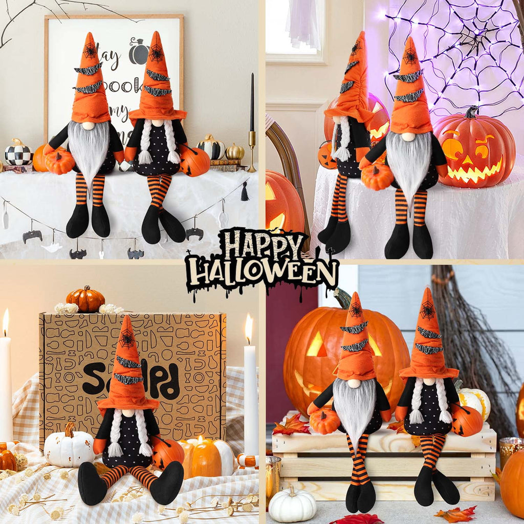 Ayieyill 2PCS Halloween Gnome Plush Decorations - Mr and Mrs Handmade Scandinavian Tomte for Halloween Table Ornament, Tiered Tray Decor, Halloween Trick or Treat Gift