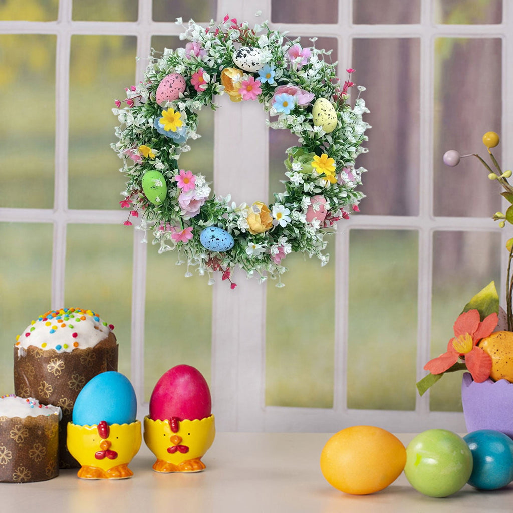 Clearance Items 35CM Easter Egg Wreath – Spring Berry & Leaves Garland, Colorful Egg Front Door Hanging Decoration for Holiday & Seasonal Decor