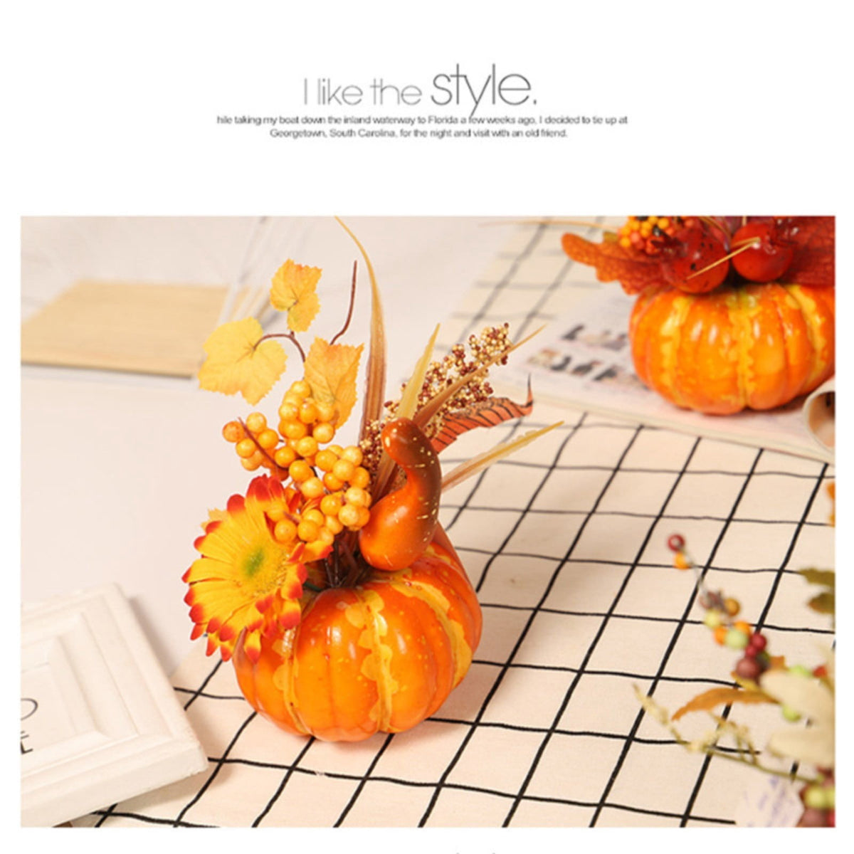 Artificial Pumpkin Outdoor Fall Decorations for Halloween & Thanksgiving, Autumn Harvest Pumpkins, Maple & Pomegranate Decor for Porch and Yard