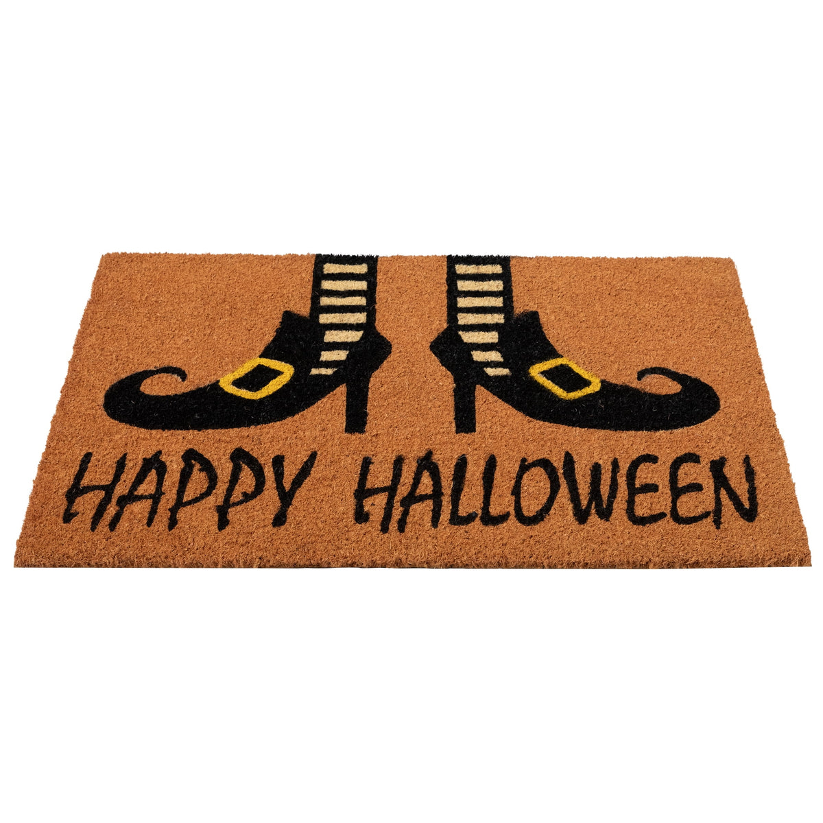 Northlight Wicked Witch Shoes Happy Halloween Coir Outdoor Doormat - 30" - Orange and Black